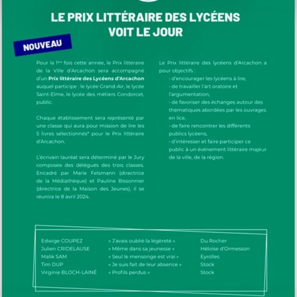 1er Prix littéraire des lycéens de la ville d'Arcachon
